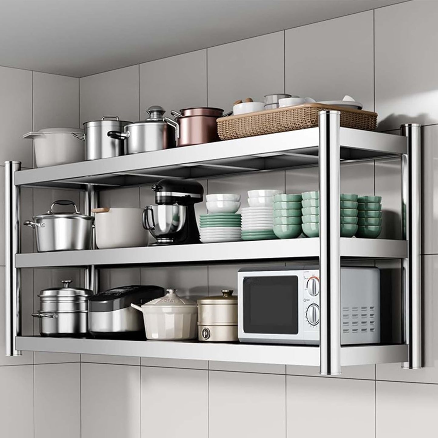 3-Tier Wall Mounted Stainless Steel Shelf