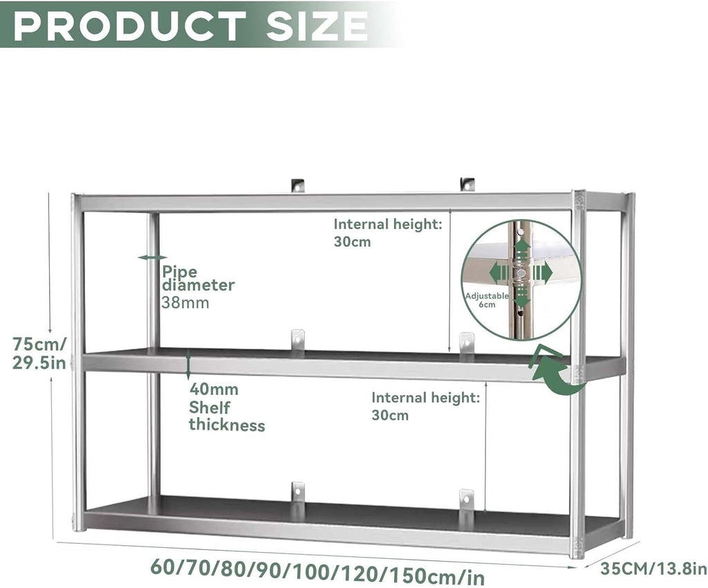 3-Tier Wall Mounted Stainless Steel Shelf