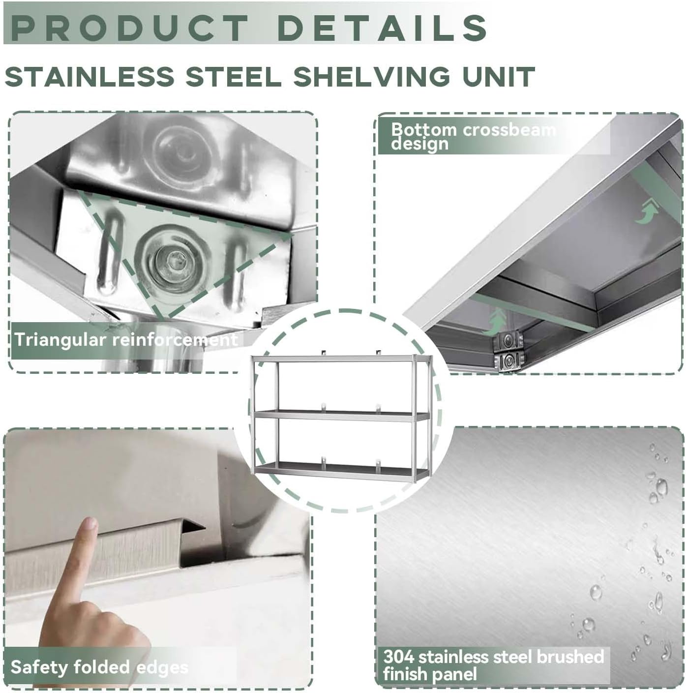 3-Tier Wall Mounted Stainless Steel Shelf