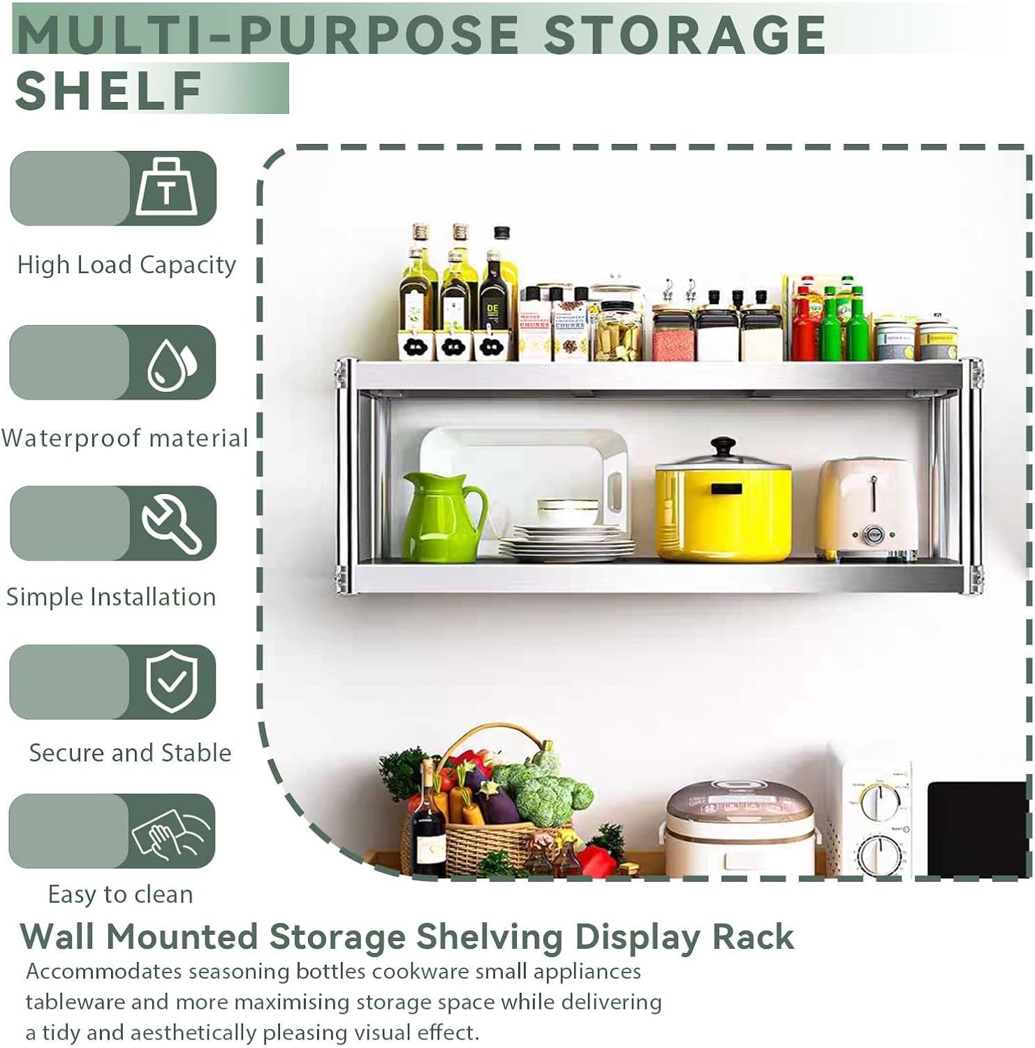 3-Tier Wall Mounted Stainless Steel Shelf